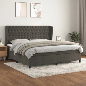 Κρεβάτι Boxspring με Στρώμα Σκούρο Γκρι 200x200 εκ. Βελούδινο