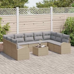 vidaXL Σετ Καναπέ με μαξιλάρι 10 pcs Μπεζ Πολυ Ρατάν