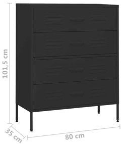 Συρταριέρα Μαύρη 80 x 35 x 101,5 εκ. από Ατσάλι - Μαύρο