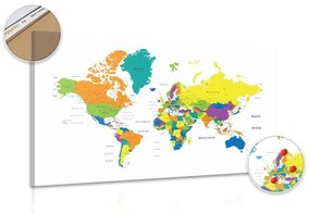 Εικόνα σε έναν παγκόσμιο χάρτη χρωματισμένο από φελλό σε λευκό φόντο - 120x80  wooden