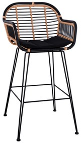 Metallic bar stool Allegra  with wicker Black-Beige 55x60x109cm