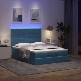 vidaXL Οθωμανικό κρεβάτι με στρώμα &amp; LEDs Μπλε 140x190cm Ύφασμα
