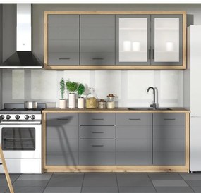 Σύνθεση Κουζίνας Ipanema 200 Artisan Oak - Γκρί Ματ 200x60x224,5 εκ. 200x60x224.5 εκ.