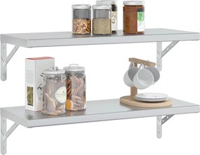 vidaXL Ράφια Τοίχου 2Τεμ. Ασημί 75x30 εκ. Ανοξείδωτο Ατσάλι