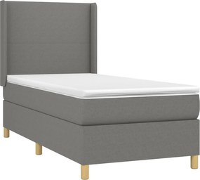 vidaXL Κρεβάτι Boxspring με Στρώμα Σκούρο Γκρι 100x200 εκ. Υφασμάτινο