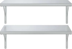 vidaXL Ράφια Τοίχου 2 τεμ. Ασημί 75x40 εκ. Ανοξείδωτο Ατσάλι