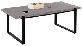 COFFEE TABLE  MDF IN GREY MARBLE TABLETOP-BLACK METAL BASE 120x60X46Hcm.