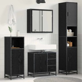 vidaXL Σετ Επίπλων Μπάνιου με ράφι 3 pcs Μαύρη Οξυά Επεξεργασμένο ξύλο
