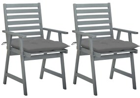 Καρέκλες Εξ. Χώρου 2 τεμ. Μασίφ Ξύλο Ακακίας με Μαξιλάρια - Γκρι