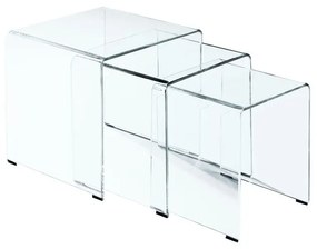 GLASSER Set 3  Βοηθητικά Τραπεζάκια, Διάφανο Γυαλί 10m  42x42x42/36x36x39/30x30x36cm [-Clear-] [-Bent Glass - Γυαλί-] ΕΜ725,1