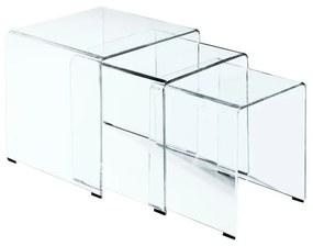 GLASSER Set 3  Βοηθητικά Τραπεζάκια, Διάφανο Γυαλί 10m  42x42x42/36x36x39/30x30x36cm [-Διάφανο-] [-Bent Glass (Γυαλί)-] ΕΜ725,1