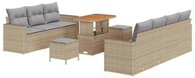 vidaXL Σετ Σαλονιού Κήπου 10 Τεμαχίων από Poly Rattan με Μαξιλάρια σε Μπεζ Χρώμα
