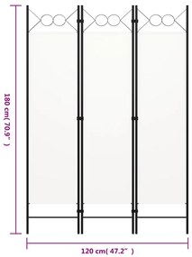 vidaXL Διαχωριστικό Δωματίου με 3 Πάνελ Λευκό 120 x 180 εκ.