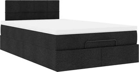 vidaXL Οθωμανικό κρεβάτι με στρώμα &amp; LEDs Μαύρο 120x190 cm Ύφασμα