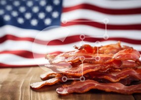 Σετ των 2 Intra Συλλεκτικό Ξύλινο Παζλ Plywood 4mm - Αμερικανική σημαία και σωρός μπέικον Σε Ξύλινο Κουτί - Διαστάσεις: 10x10 cm – 25 κομμάτια