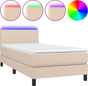 vidaXL Κρεβάτι Boxspring Στρώμα&amp;LED Καπουτσίνο 90x200 εκ. Συνθ. Δέρμα