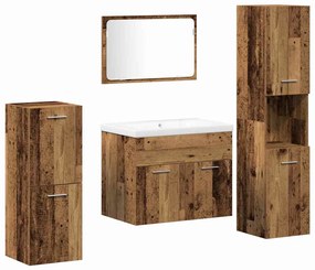 vidaXL Σετ Επίπλων Μπάνιου με ράφι 5 pcs Καφέ Επεξεργασμένο ξύλο