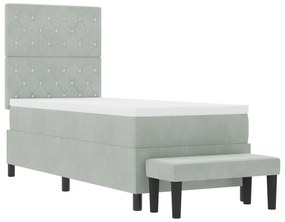 vidaXL Κρεβάτι Box Spring με Στρώμα & Παγκάκι Ανοιχτό Γκρι 80x200 εκ Βελούδο