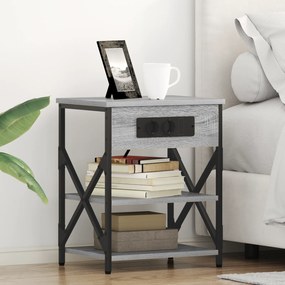vidaXL Κομοδίνο με Σταθμό Φόρτισης με ράφι 2 pcs Γκρι sonoma