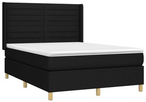 vidaXL Κρεβάτι Boxspring με Στρώμα &amp; LED Μαύρο 140x200 εκ. Υφασμάτινο