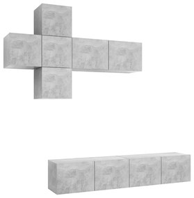 vidaXL Έπιπλο Τηλεόρασης Σετ 7 τεμ. Γκρι Σκυροδέματος από Μοριοσανίδα