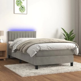 Κρεβάτι Boxspring με Στρώμα &amp; LED Αν.Γκρι 100x200 εκ. Βελούδινο