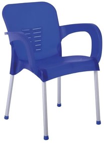 LARA-II Πολυθρόνα Dining Στοιβαζόμενη, ALU Silver, PP Μπλε