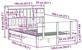 Κρεβάτι Βιβλιοθήκη Χωρίς Στρώμα 140x190 εκ Μασίφ Ξύλο Πεύκου - Καφέ