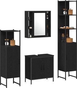 vidaXL Σετ Επίπλων Μπάνιου με ράφι 4 pcs Μαύρο Επεξεργασμένο ξύλο