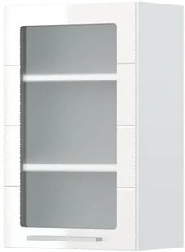 Ντουλάπι κρεμαστό Hudson V7-45-1KS με βιτρίνα-Λευκό - Λευκό γυαλιστερό - 45.00Χ32.00Χ72.00cm