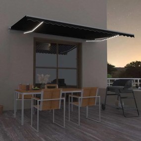 vidaXL Χειροκίνητη τέντα με ηλιακό LED 5 x 3 m Ανθρακί