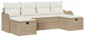 vidaXL Σετ Καναπέ Κήπου με μαξιλάρι 6 pcs Μπεζ Πολυ ράταν