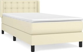 vidaXL Κρεβάτι Boxspring με Στρώμα Κρεμ 90x200 εκ. από Συνθετικό Δέρμα