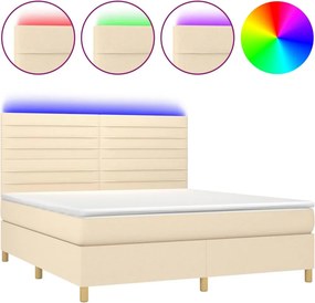 vidaXL Κρεβάτι Boxspring με Στρώμα &amp; LED Κρεμ 180x200 εκ. Υφασμάτινο