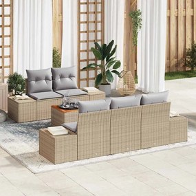 vidaXL Σετ Καναπέ Κήπου με μαξιλάρι 6 pcs Μπεζ Πολυ ράταν