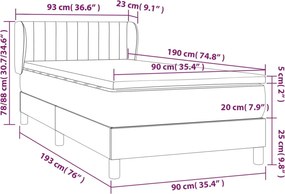 vidaXL Κρεβάτι Boxspring με Στρώμα Μαύρο 90x190 εκ.Υφασμάτινο