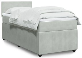 vidaXL Κρεβάτι Boxspring με Στρώμα Ανοιχτό Γκρι 90x200 εκ. Βελούδινο