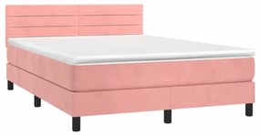 vidaXL Κρεβάτι Boxspring με Στρώμα Ροζ 140x190 εκ. Βελούδινο