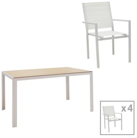 Τραπεζαρία Zacreta-Nares σετ 5τεμ pakoworld λευκό-φυσικό 140x80x72.5εκ