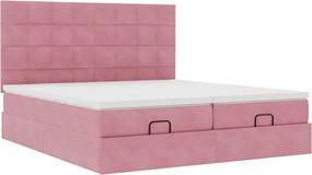 vidaXL Οθωμανικό κρεβάτι με στρώματα ροζ 200x200cm Velvet