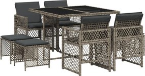 vidaXL Σετ Τραπεζαρίας Κήπου 9 τεμ. Γκρι Συνθ. Ρατάν με Μαξιλάρια