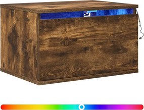 vidaXL Κομοδίνα Επιτοίχια με Φώτα LED 2 τεμ. Καπνιστή Δρυς