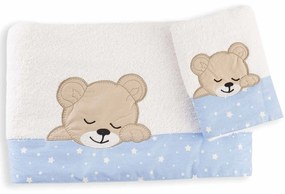 Βρεφικές Πετσέτες Σετ 2τμχ Sleeping Bear Cub White-Ciel DimCol Σετ Πετσέτες 30x50cm 100% Βαμβάκι