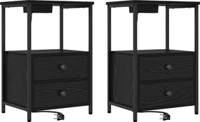 vidaXL Κομοδίνο 2 τεμ. Μαύρη Οξυά 40 x 31 x 60 εκ. Επεξεργασμένο Ξύλο