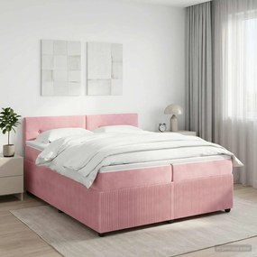 vidaXL Κρεβάτι box spring με στρώμα Ροζ 200 x 200 cm Βελούδο