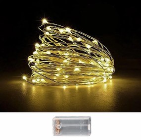 100 λαμπάκια led copper μπαταρίας λευκό θερμό σε σειρά με controller ip20 10,3m Xmasfest 1133507 93-3487