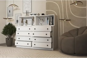 Stewehome Κονσόλα με 8 συρτάρια και 2 ράφια μοντέρνου σχεδιασμού Λευκό 130x40x103 cm