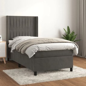 Κρεβάτι Boxspring με Στρώμα Σκούρο Γκρι 100x200 εκ. Βελούδινο