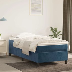 Κρεβάτι Boxspring με Στρώμα Σκούρο Μπλε 90x190 εκ. Βελούδινο - Μπλε