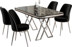 Dining Table &amp; Chairs Set (5 Pieces) Vals - Black Marble, Chrome, Black Black Marble
Chrome
Black